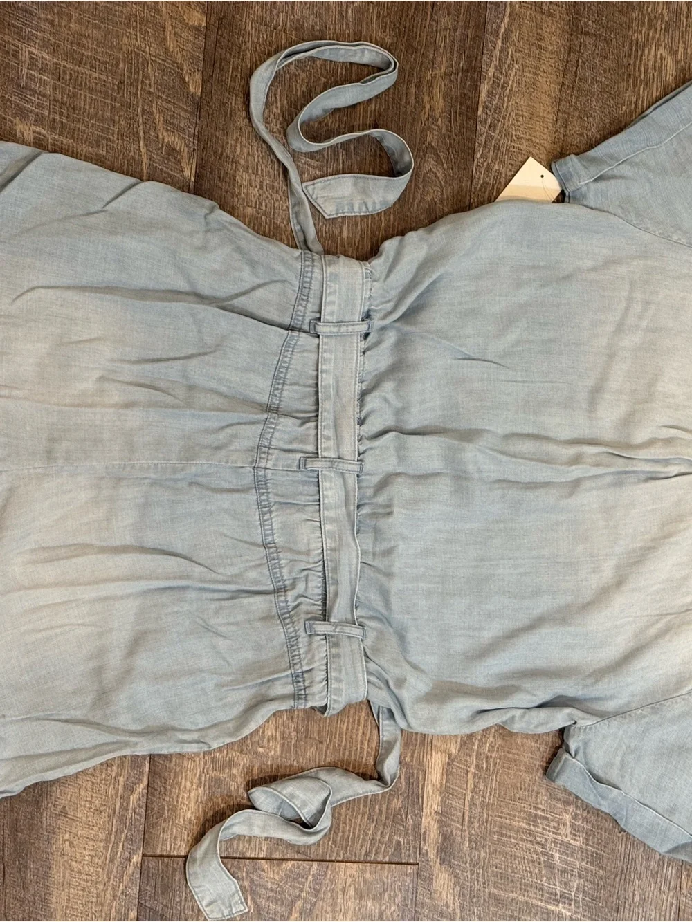Cloth & Stone Light Wash Denim Romper with Tie Waist S